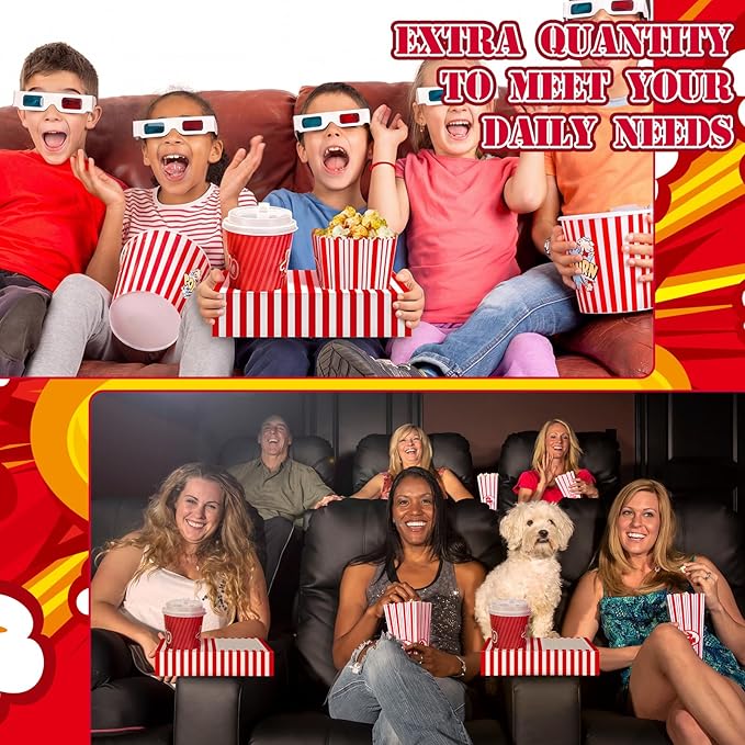 20 Pcs Movie Night Supplies Red Stripe Movie Night Paper Snack Trays