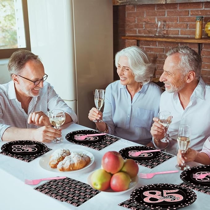96 Pieces 85th Birthday Party Plates Rose Gold Cheers to 85 Years