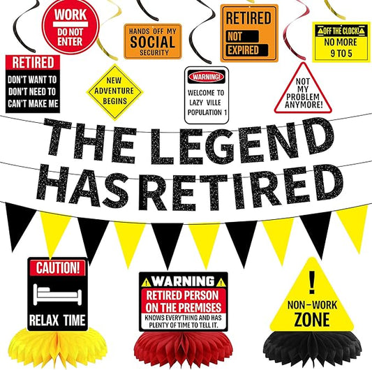 Retirement Decorations Men Women Caution Happy Retirement Banner