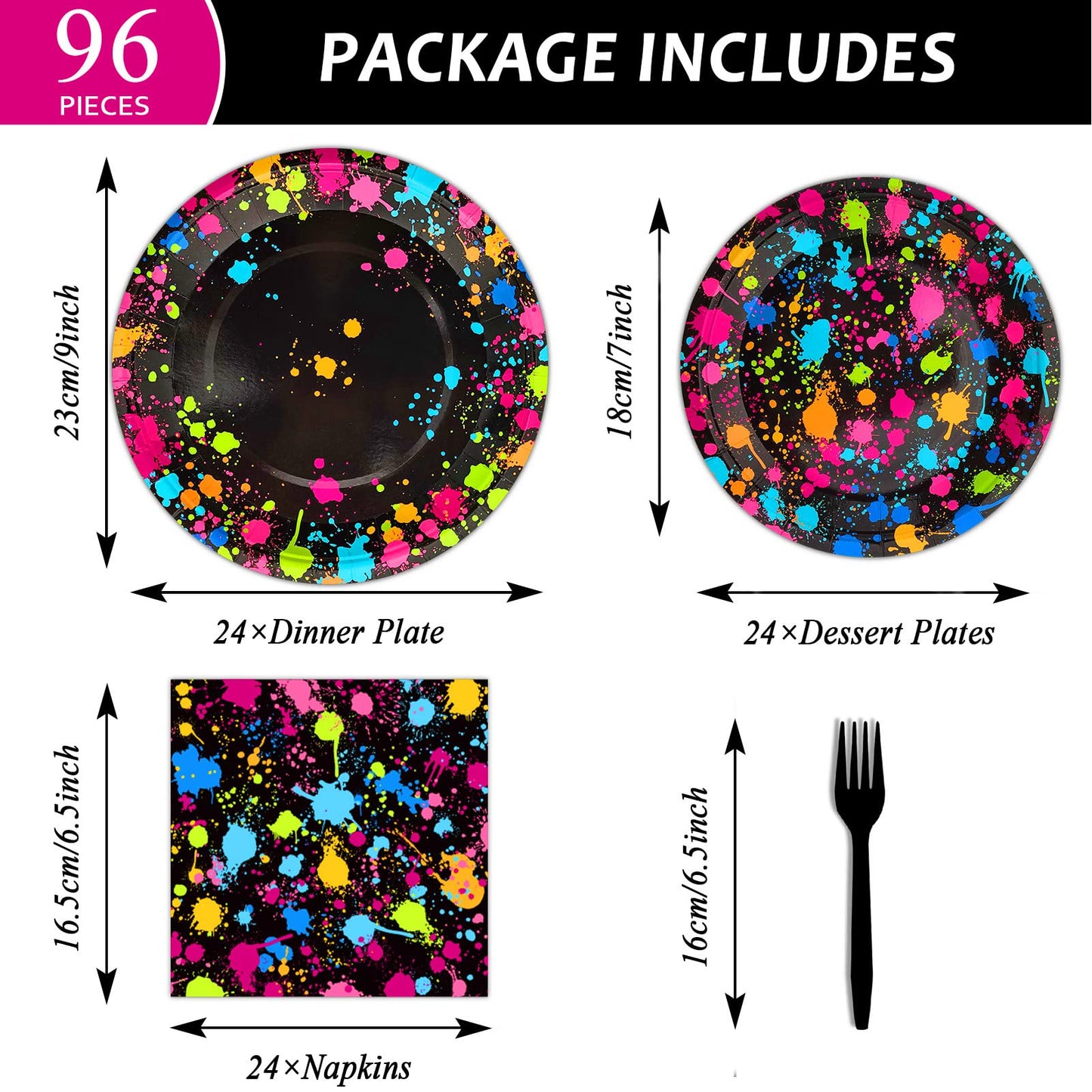 Neon Party Supplies for 24 Guests Neon Plates and Napkins Tableware