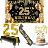25th Birthday Decorations Men Women with 25th Birthday Banner Black