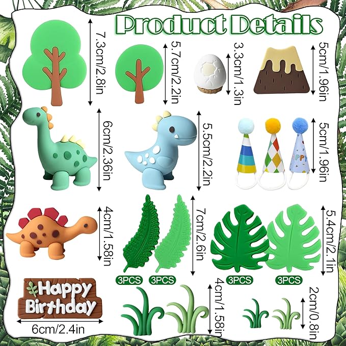 Simpfo 27 PCS Dinosaur Cake Topper Birthday Decorations Set with