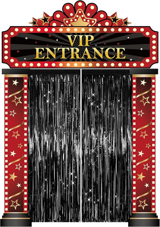 3 Pcs Casino Movie Night Porch Sign Banner with Black Foil Fringe