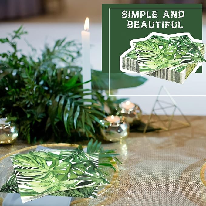 100 Pcs Tropical Palm Leaf Napkins Disposable Hawaiian Luau Aloha
