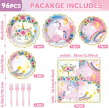 96Pcs Unicorn Party Plates and Napkins Rainbow Unicorn Birthday