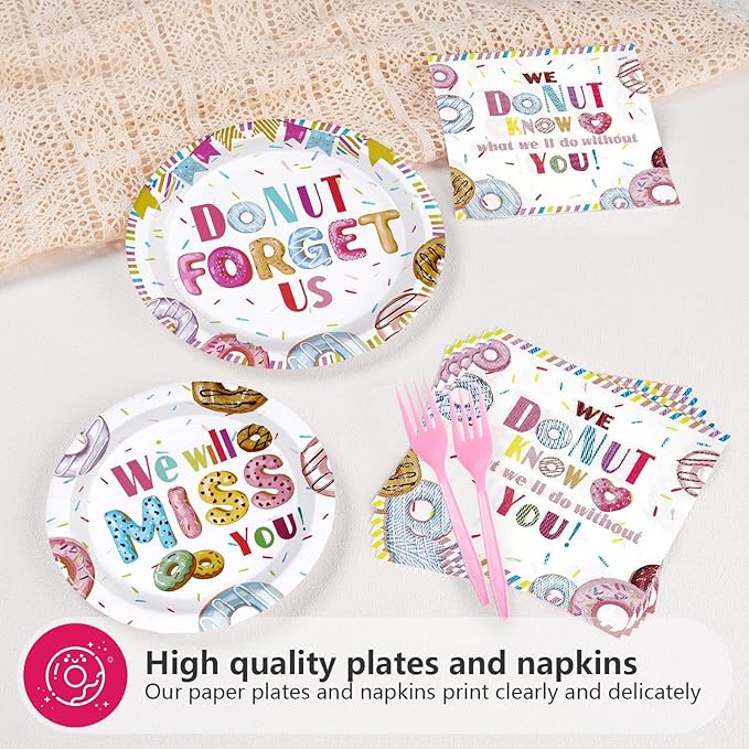 96PCS Farewell Retirement Party Supplies Colorful Donut Forget Us