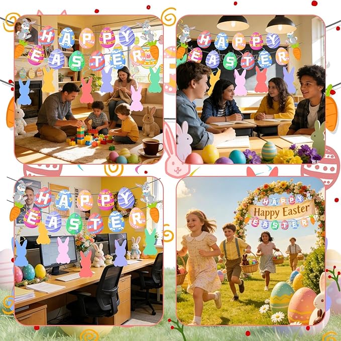 8PCS Easter Decorations Set Includes Happy Easter Banner Hanging