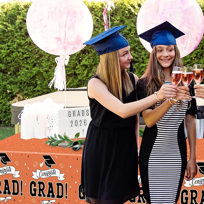 QZYL 2Pcs 2026 Graduation Table Cloths, 108" X 54" Orange Grad Party