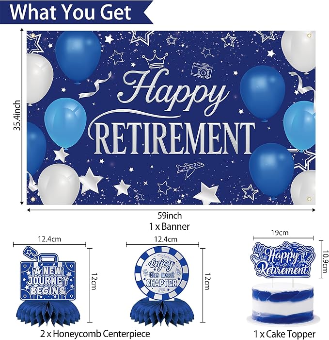 Holkcog Blue Retirement Party Decorations for Women, Silver Blue