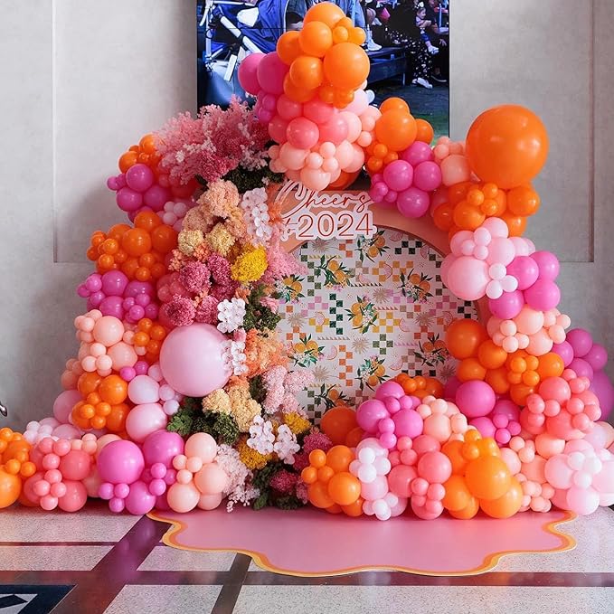 Bezente Pink and Orange Latex Balloons,60pcs 12 inch Light & Hot Pink