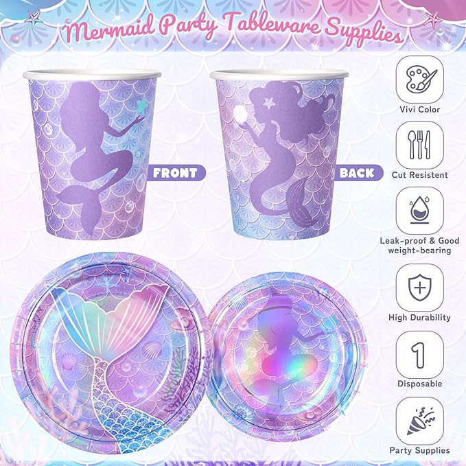 195Pcs Mermaid Birthday Party Decorations with Happy Birthday Banner
