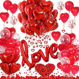 Valentines Day Decorations with Red Heart Balloons and Love