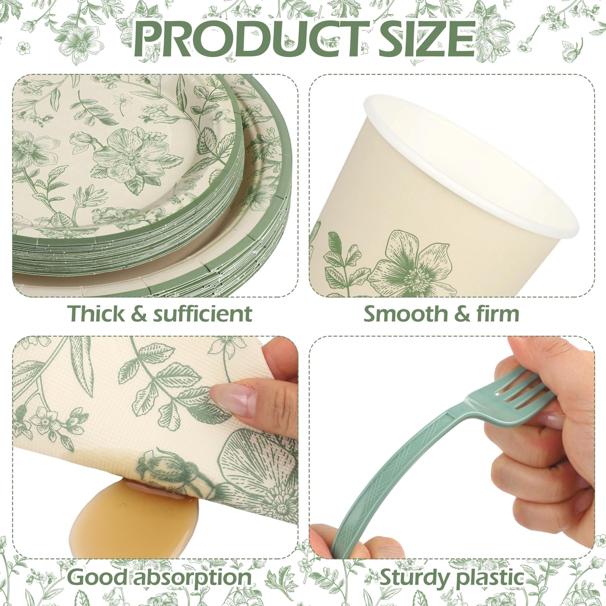 Kochorie 400 Pieces Sage Green Disposable Tableware Sets, Green and