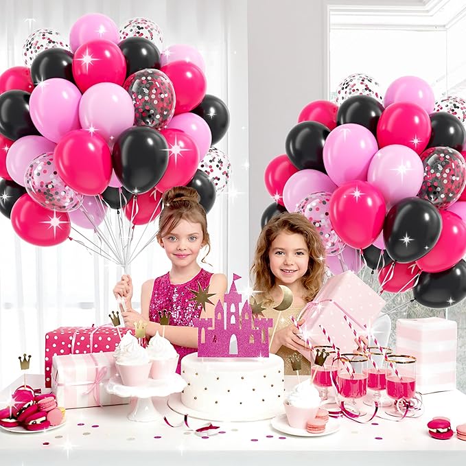 Pink and Black Balloons, 60pcs 12inch Hot Pink Black Pastel Pink