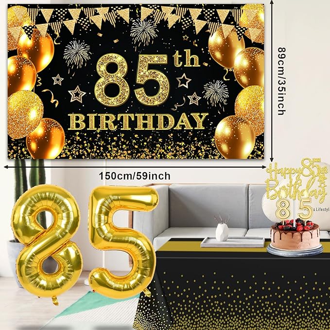 85th Birthday Decorations Men Women with 85th Birthday Banner Black