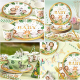 300 Pcs Safari Baby Shower Plates and Napkins Serves 50 Guests