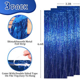 Voircoloria 3 Pack 3.3x8.2 Feet Blue Foil Fringe Backdrop Curtains,