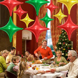 Red Green Gold Christmas Balloons,12Pcs Four Angle Star Foil