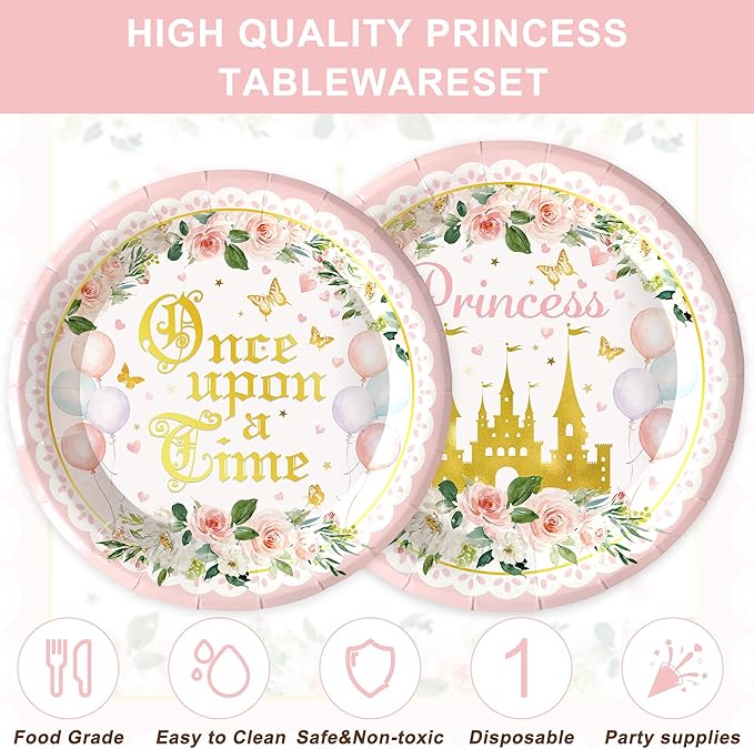 120PCS Princess Party Supplies for Girls Kids Baby Shower 1st