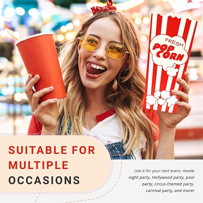 15 Movie Night Popcorn Paper Boxes Buckets 7.75 Inches Tall Large &