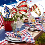 Geiserailie 6 Pieces Patriotic Napkin Rings 4th of July Bow Napkin