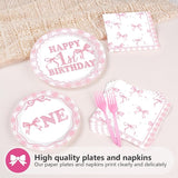 96Pcs Pink Bow 1st Birthday Party Decorations Cute Coquette Birthday