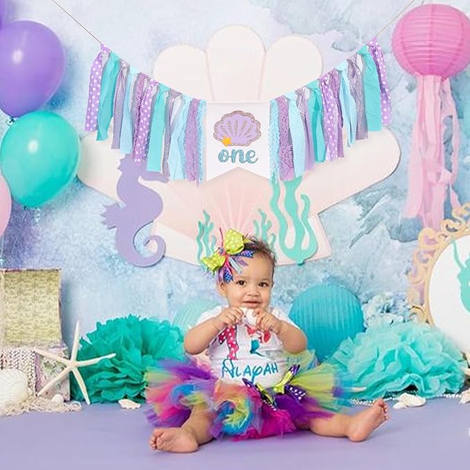 Mermaid One Year High Chair Banner Under The Sea 1st Birthday Party