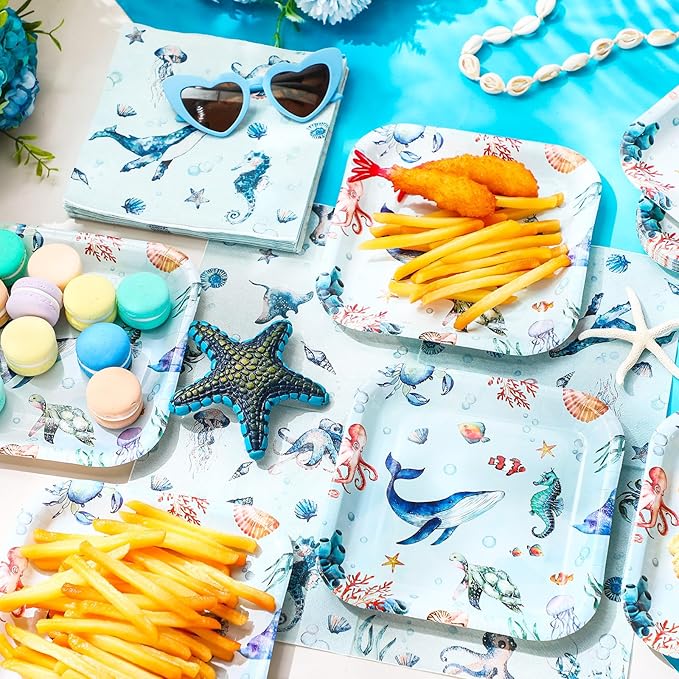 72 Pcs Under The Sea Plates and Napkins Set Serve 36 7 Square Paper