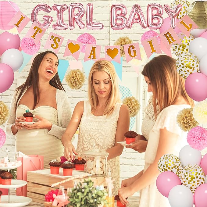 Ouddy Party Pink Baby Shower Decorations for Girls with Its a Girl