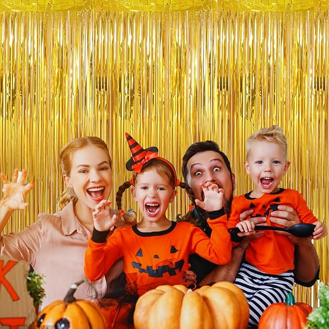 2 Pack 3.28 ft x 6.56 ft Golden Tinsel Curtain Party Backdrop