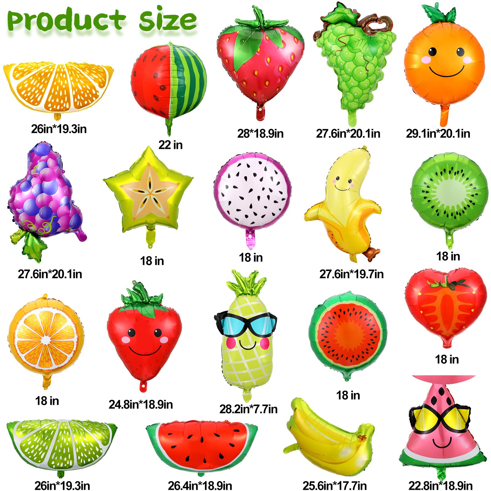 28 Pcs Summer Fruit Foil Aluminum Helium Balloons for Tutti Fruit
