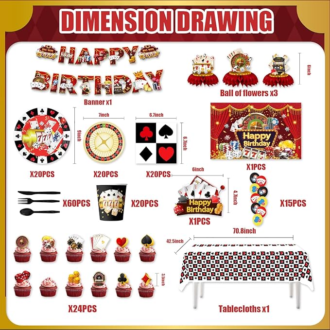 186Pcs Casino Theme Party Decorations Tableware Set Las Vegas Poker
