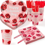 125PCS Valentine's Day Plates and Napkins Set Rose Heart Disposable