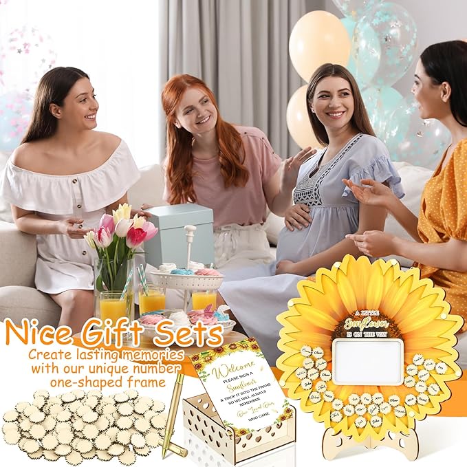 63 Pcs Sunflower Baby Shower Guest Book Alternatives Set Baby Shower