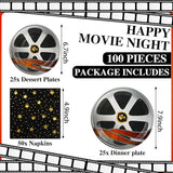 100 Pcs Movie Night Theme Party Supplies Serves 50 Plates and