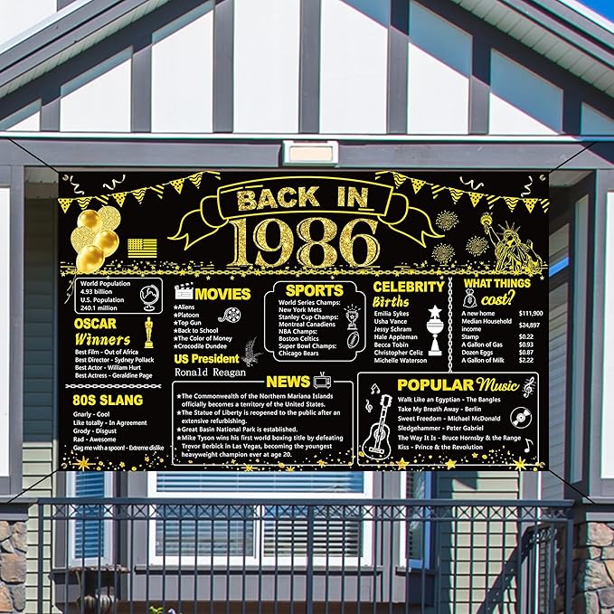 DARUNAXY 40th Birthday Black Gold Party Decoration, Back in 1986