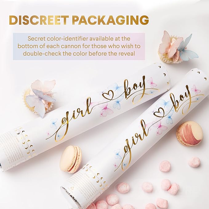 PrimePure Gender Reveal Confetti Cannon - Butterfly Confetti Popper &