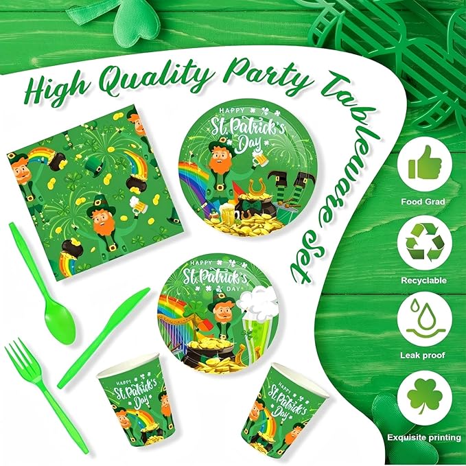 210 Pcs Happy St Patrick's Day Party Supplies Plates Napkins Cups