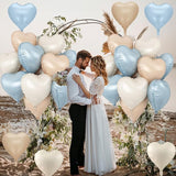 Blue Cream Heart Foil Balloons, 12Pcs Baby Blue Beige Nude Heart