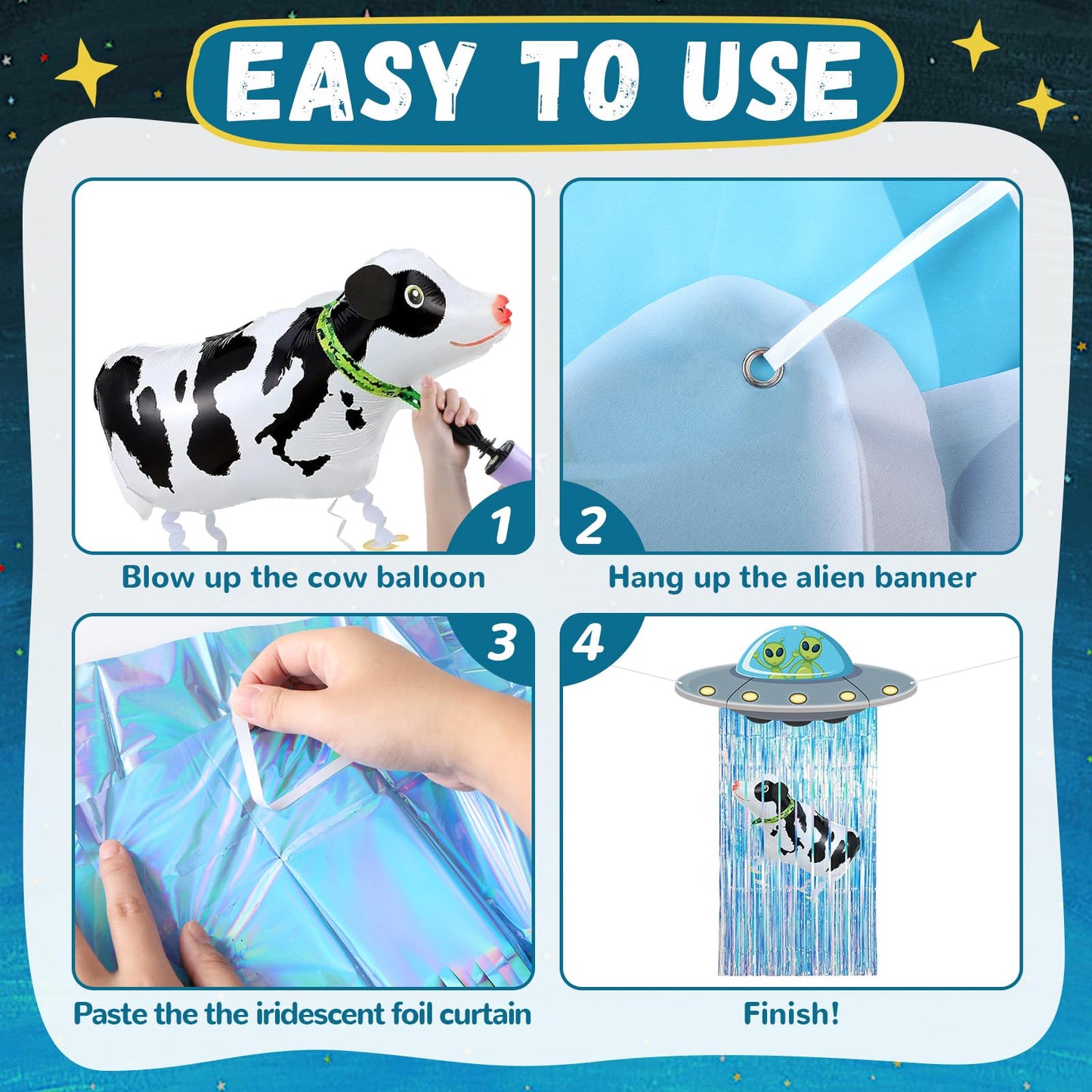 Alien Door Curtains with Tinsel Foil Fringe Curtain Cow Balloon Alien