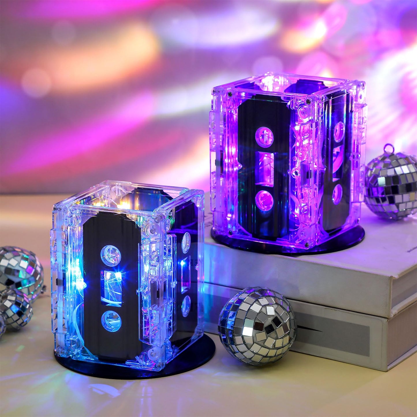 Halloscume 6 Sets 80s 90s Neon Party Decoration Novelty Cassette Tape