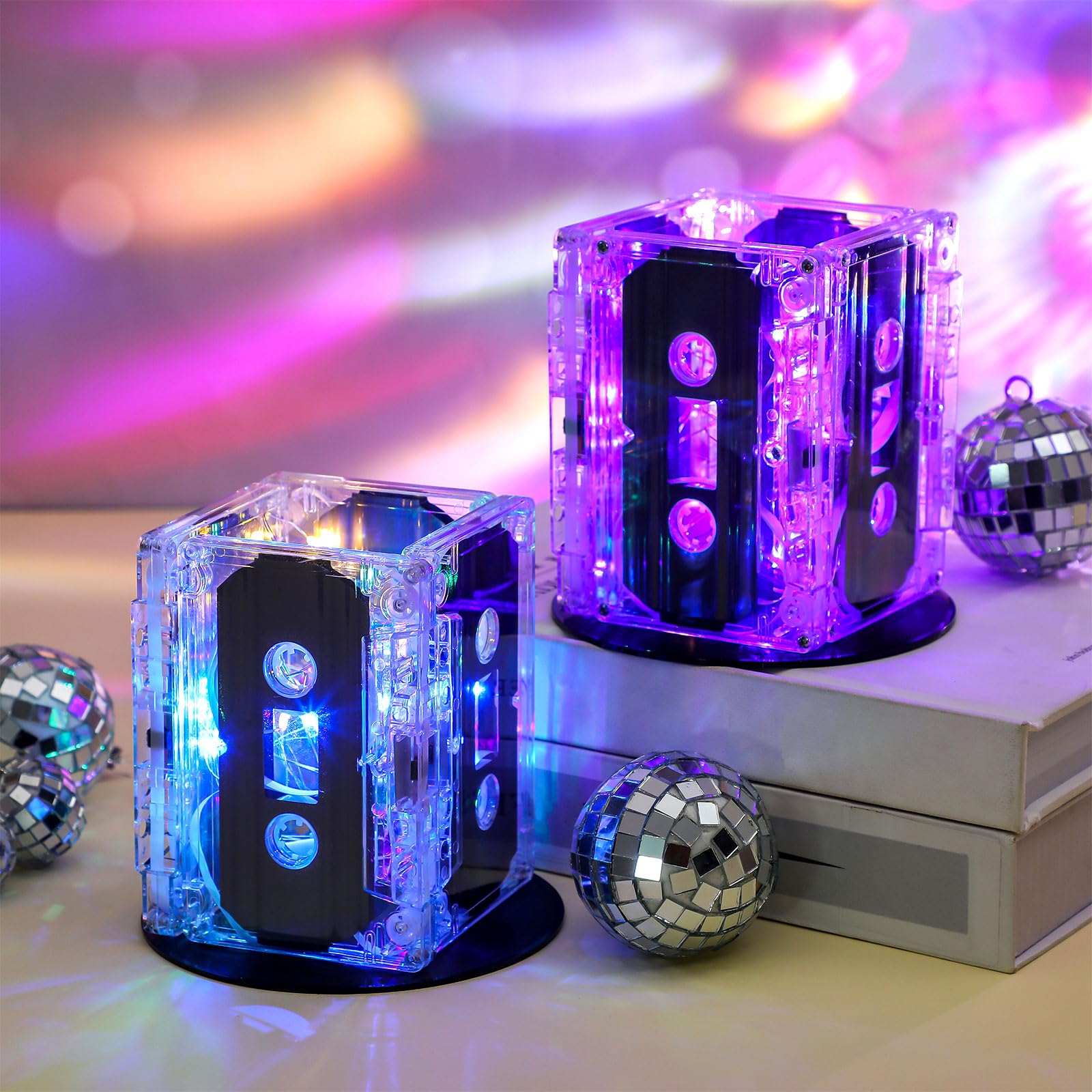 Halloscume 6 Sets 80s 90s Neon Party Decoration Novelty Cassette Tape