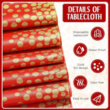 Breling 24 Pack Red and Gold Disposable Plastic Tablecloths and Satin