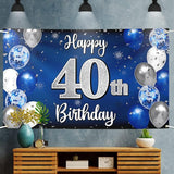 Happy 40th Birthday Decorations 40th Blue & Silver Balloon Large