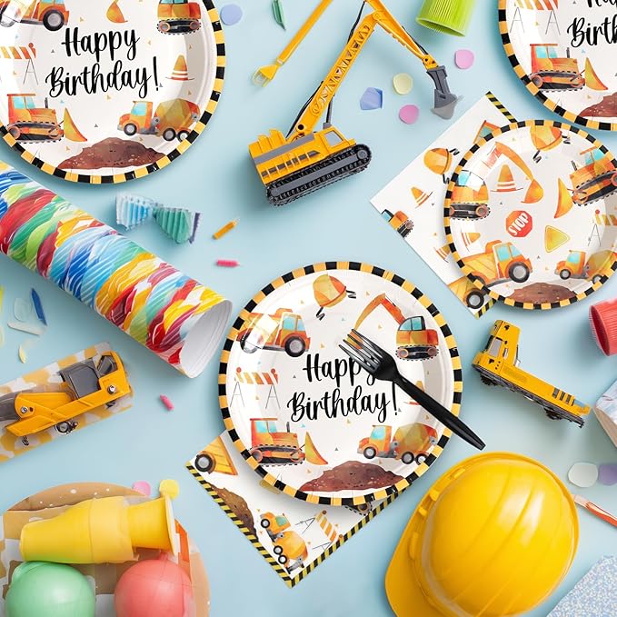 96Pcs Construction Birthday Party Supplies Construction Truck Paper