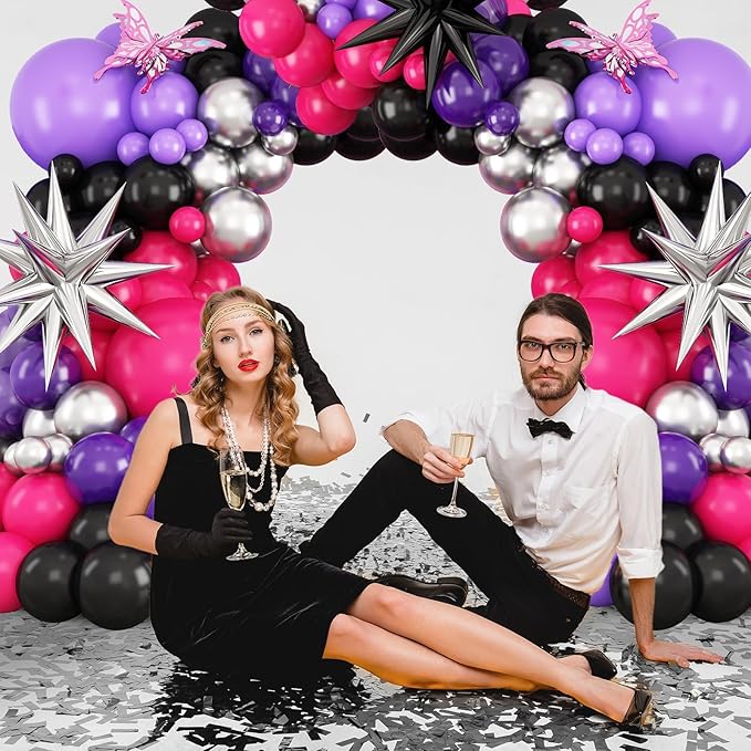 Hot Pink and Purple Balloon Arch Kit, Purple Black Balloon Garland