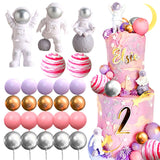 LaVenty Pink Space Cake Toppers Outer Space Astronaut Rocket Stars