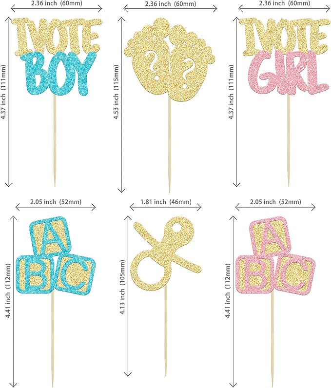 24Pcs Boy or Girl Cupcake Toppers Gender Reveal Cupcake Picks