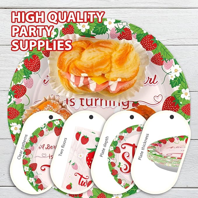 96Pcs Strawberry 2nd Birthday Decorations for Girls Berry Second