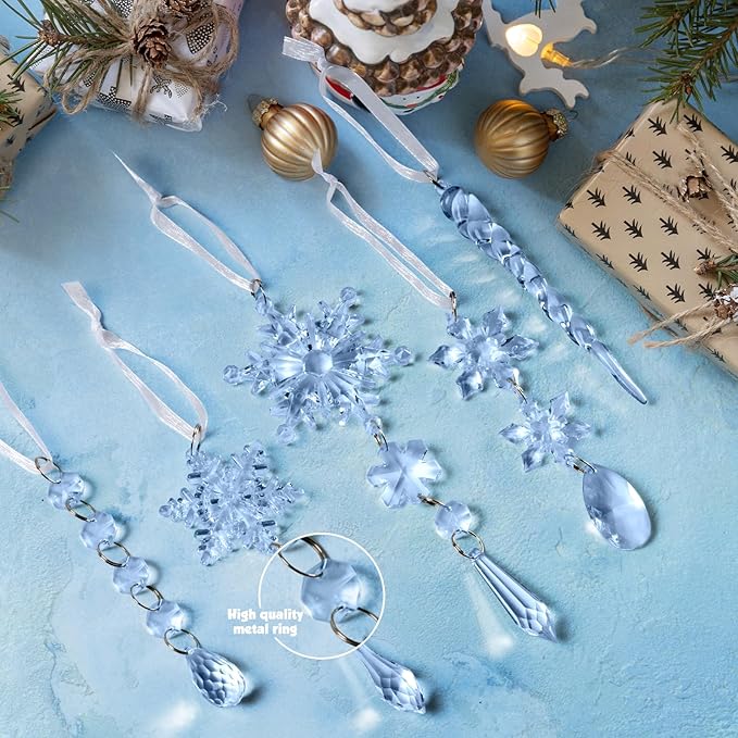 GuassLee 36pcs Crystal Christmas Tree Ornaments - Blue Acrylic